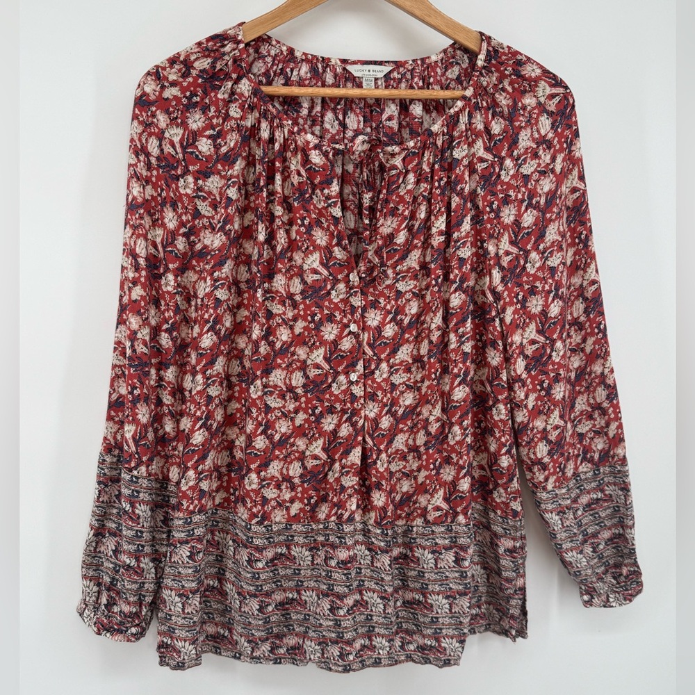 Lucky Brand Boho Spring peasant top Floral Long Sleeve lightweight Women's Med - Picture 2 of 8